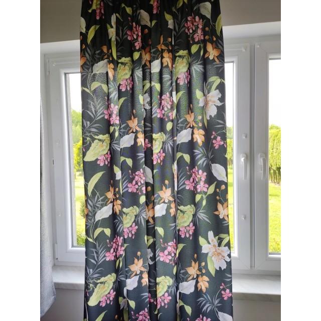 Zasłona kwiaty liście czarna 164 – Zasłony – zdjęcie 3